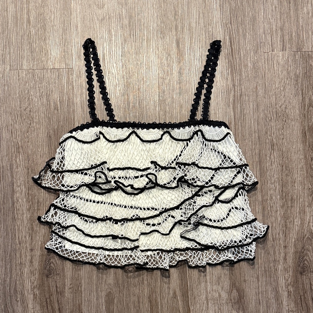 Anthropologie Black and White Ruffled Camisole